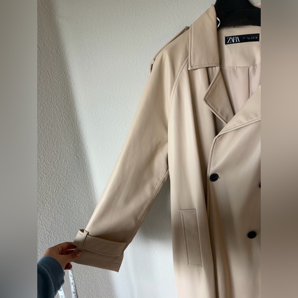 ZARA Cream Faux Leather Trench Coat – Size L - Great Condition - Picture 4 of 9